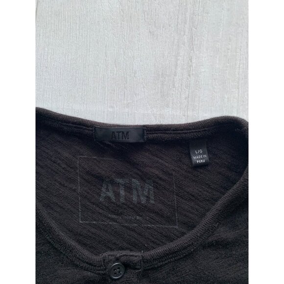 ATM Anthony Thomas Large Melillo Black Slub Jersey Destroyed Wash Henley Shirt - Picture 6 of 11